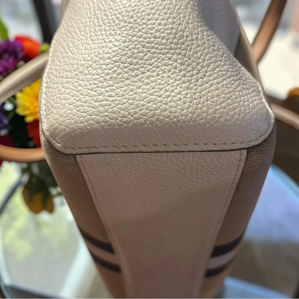 Coach Striped Canvas Satchel in Brown, Tan & White - Picture 6 of 10